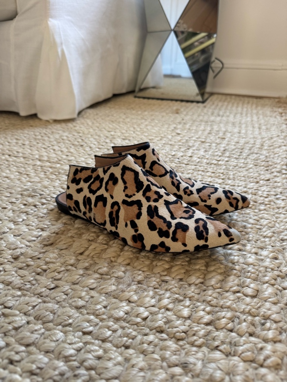 Vince Camuto Signature Leopard-Print Pointed Slingback Flats in Tan & Black Sz 7